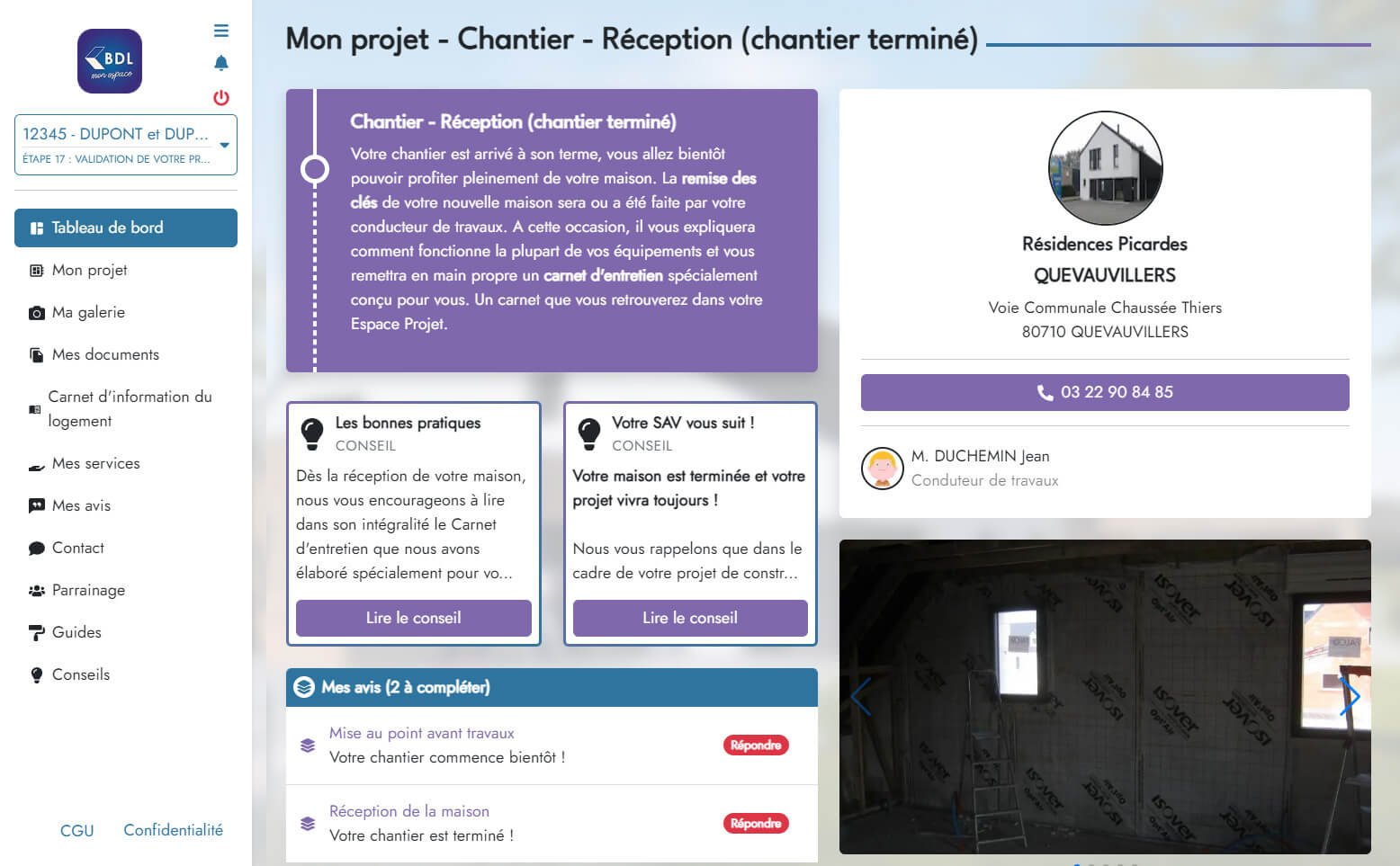 Suivi projet BDL depuis l'application web