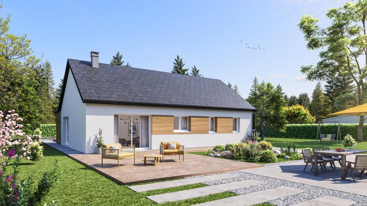 Façade arrière vue jardin maison individuelle de plain-pied